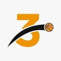 basketball logo sur lettre 3 avec en mouvement basketball icône. panier Balle logotype symbole vecteur