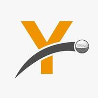 le golf logo sur lettre y concept avec en mouvement le golf Balle icône. le hockey sport logotype symbole vecteur