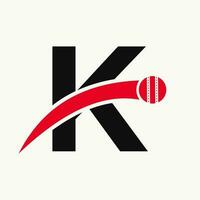 criquet logo sur lettre k avec en mouvement criquet Balle icône. criquet Balle logo modèle vecteur