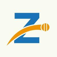 criquet logo sur lettre z avec en mouvement criquet Balle icône. criquet Balle logo modèle vecteur