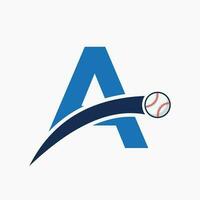 base-ball logo sur lettre une avec en mouvement base-ball icône. base-ball logotype modèle vecteur