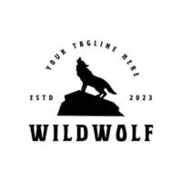modèle de conception de logo de loup sauvage vintage rétro vecteur