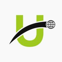 lettre u logo concept avec global monde icône vecteur modèle