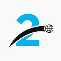 lettre 2 logo concept avec global monde icône vecteur modèle