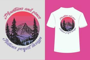 montagnes andpines natures parfait vecteur t- chemise conception.