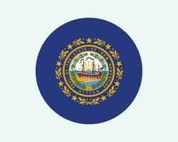 Nouveau Hampshire Etats-Unis rond Etat drapeau. nh, nous cercle drapeau. Etat de Nouveau hampshire, uni États de Amérique circulaire forme bouton bannière. eps vecteur illustration.