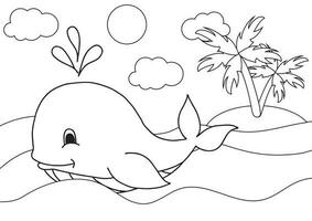 mignonne dessin animé sperme baleine. coloration livre ou page pour enfants. Marin la vie vecteur