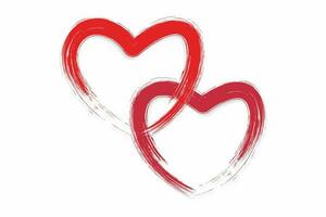 deux lié cœur. main tiré deux rouge cœur avec brosse accident vasculaire cérébral effet. icône pour romantique, mariage, couple, et vrai l'amour. vecteur
