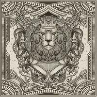 illustration Lion Roi avec antique gravure ornement style bien pour votre marchandise dan t chemise vecteur