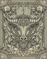 illustration de taureau tête tribal style avec ancien gravure ornement dans retour parfait pour votre affaires et marchandise vecteur