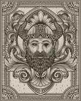 illustration de viking tête avec ancien gravure ornement dans retour parfait pour votre affaires et marchandise vecteur