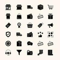 jeu d & # 39; icônes de magasinage et de commerce électronique vecteur