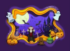 Halloween papier Couper bannière avec des fantômes sur cimetière vecteur