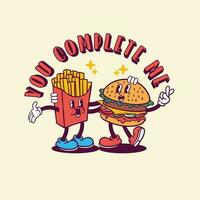 illustration de français frites et Burger personnages copains vecteur