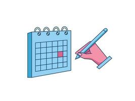 main l'écriture sur calendrier un événement enregistrer le Date illustration vecteur