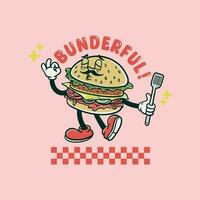 dessin animé Burger personnage illustration avec spatule vecteur