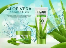 vert aloès Vera produits de beauté avec l'eau éclaboussure, crème vecteur