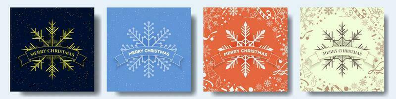 Créatif joyeux Noël salutation carte avec magnifique proche en haut de une flocon de neige sur coloré arrière-plans avec Noël éléments. modifiable vecteur illustration. eps dix.