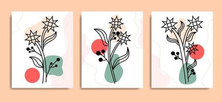 ensemble de vecteurs de conception de fleurs boho esthétiques minimalistes vecteur