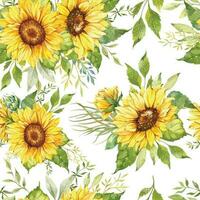 élégant floral sans couture modèle avec aquarelle tournesols et verdure vecteur