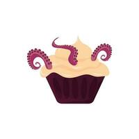 Halloween nourriture, petit gâteau avec yeux et tentacule vecteur