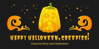 Halloween fête bannière avec citrouille lanterne, vecteur fête bannière, salutation, invitation avec Halloween vacances sur une noir Contexte.