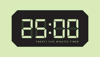 25 min lcd numérique horloge, montrant vingt cinq minutes État. cuisine temps, chronomètre, compte à rebours indication vecteur