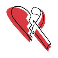 monde sida journée. griffonnage rouge ruban. moitié cœur, moitié ruban vecteur