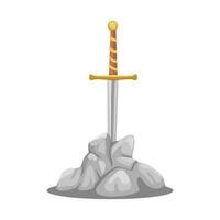 Roi Arthur Excalibur épée sur pierre symbole dessin animé illustration vecteur