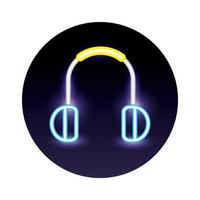 icône de style de lumière au néon de casque audio vecteur