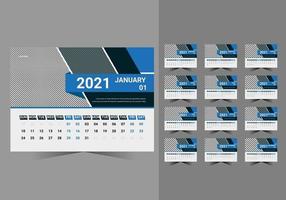 modèle de calendrier de bureau pour entreprise avec design créatif couleur bleue 2021 vecteur