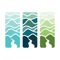 rivière logo, ruisseaux, berges et ruisseaux, avec combinaison de montagnes et les terres agricoles avec vecteur concept conception.