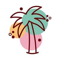 icône de style de ligne et de couleur d'été de palmiers d'arbre vecteur