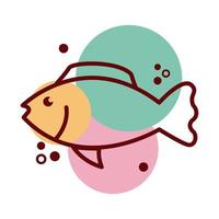 icône de style de ligne et de couleur d'animal de mer de poisson vecteur