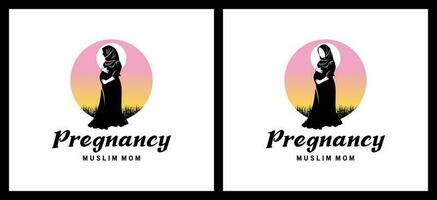 grossesse logo conception, Enceinte magnifique musulman femme silhouette logo vecteur illustration