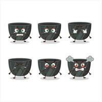 noir céramique bol dessin animé personnage avec divers en colère expressions vecteur