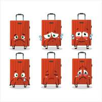 rouge bagages dessin animé personnage avec triste expression vecteur