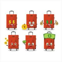 rouge bagages dessin animé personnage avec mignonne émoticône apporter argent vecteur