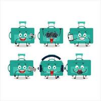 mini bagages dessin animé personnage sont en jouant Jeux avec divers mignonne émoticônes vecteur