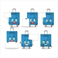 bleu bagages dessin animé personnage apporter information planche vecteur