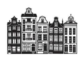 adobe Maisons façades dans une ligne, Amsterdam main tiré illustration. vecteur