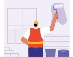 une construction homme La peinture des murs illustration vecteur