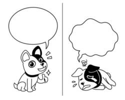 vecteur dessin animé personnage français bouledogue exprimer différent émotions avec discours bulles