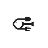 poisson logo avec cuillère et fourchette, une logo cette est Facile et facile à rappelles toi vecteur