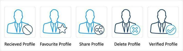 une ensemble de 5 supplémentaire Icônes comme reçu profil, préféré profil, partager profil vecteur