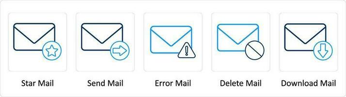 une ensemble de 5 supplémentaire Icônes comme étoile poster, envoyer poster, Erreur courrier vecteur
