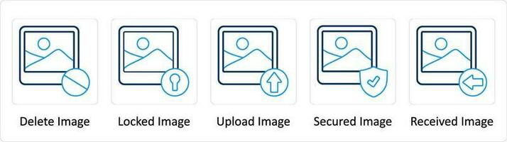 une ensemble de 5 supplémentaire Icônes comme supprimer image, fermé à clé image, télécharger image vecteur