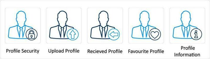 une ensemble de 5 supplémentaire Icônes comme profil sécurité, télécharger profil, reçu profil vecteur
