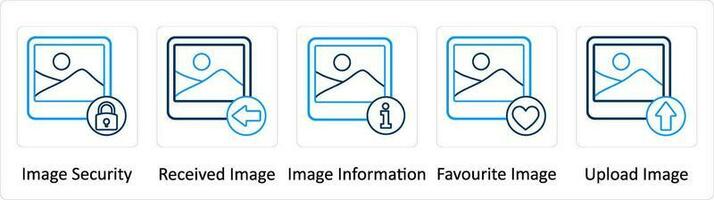 une ensemble de 5 supplémentaire Icônes comme image sécurité, reçu image, image information vecteur