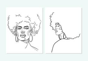 ensemble de abstrait portraits de Jeune africain femme dans minimaliste moderne style. ligne dessin. - vecteur illustration